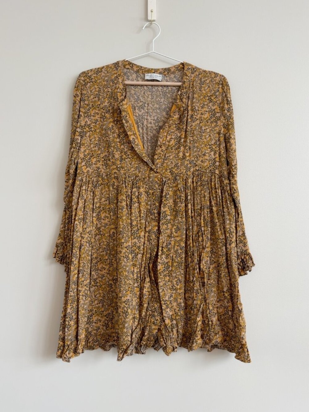 Dress Forum Floral Button Front Babydoll Mini Dress Mustard M